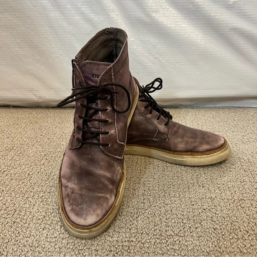 Diesel Mid Distressed Leather Boots Shoes Men’s Size 45 US 12 Side Zip Lace Up,